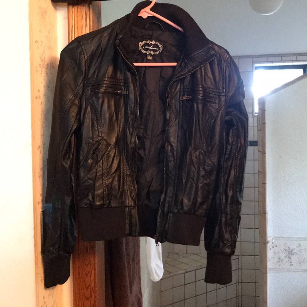 🔥Black Leather Jacket small